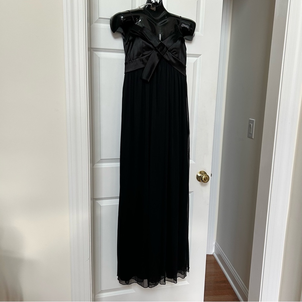 Deb Black Satin Strapless Evening Gown with Bow Detail Size Medium